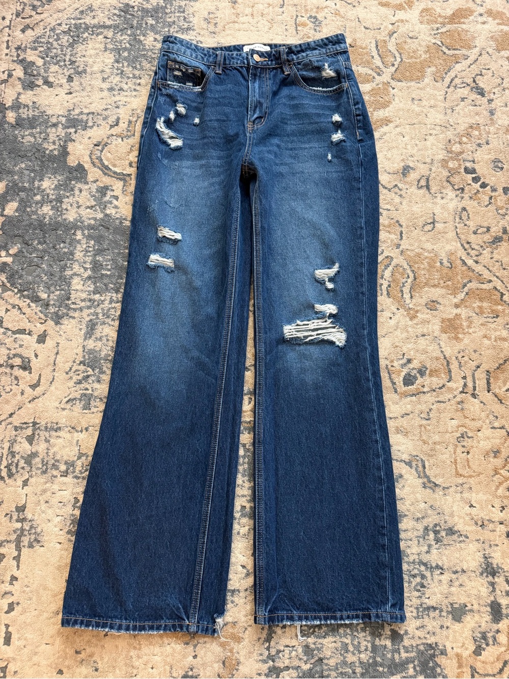 Flying Monkey Dark Blue Distressed Wide-Leg Jeans